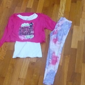 Pink Graphic Long Sleeve Top and Tie-Dye Leggings Set girl Med
